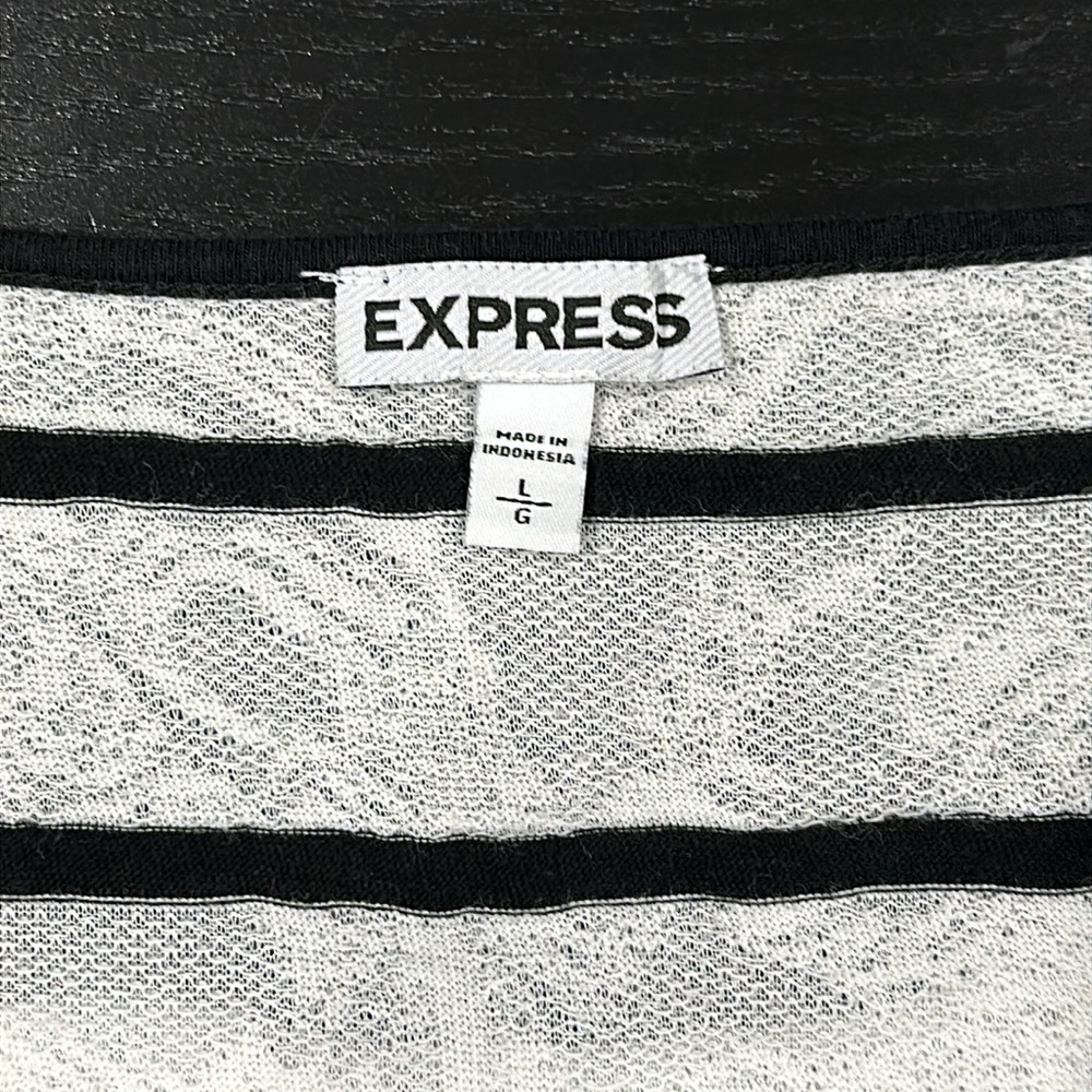 Express White Lace Striped Long Sleeve Top - L - Picture 5 of 10